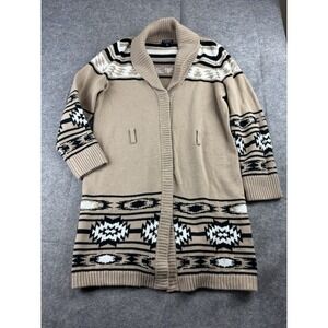 Chaps Aztec Snap Up Robe Cardigan Sweater Womens M Blue Shawl Collar Southwest